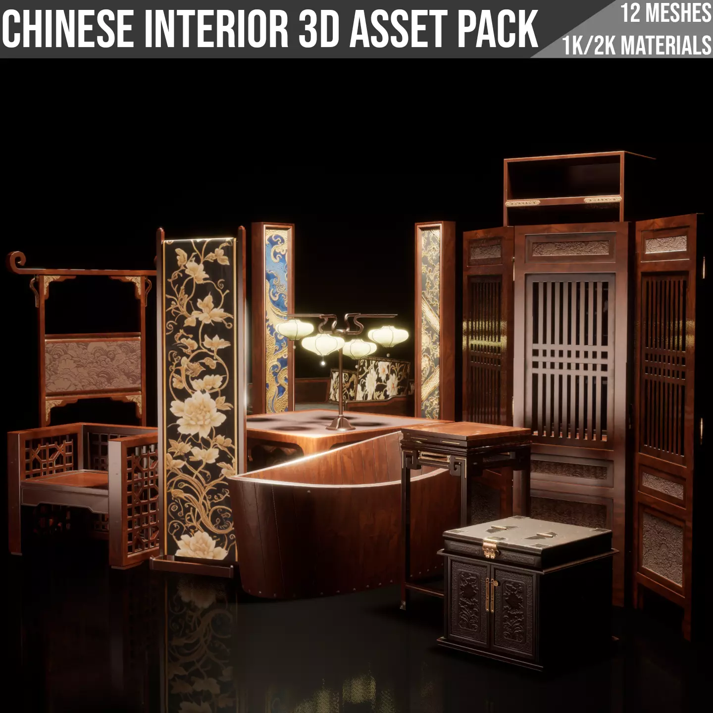 Chinese Interior Pack Vol 1 Low-poly 3D model_7