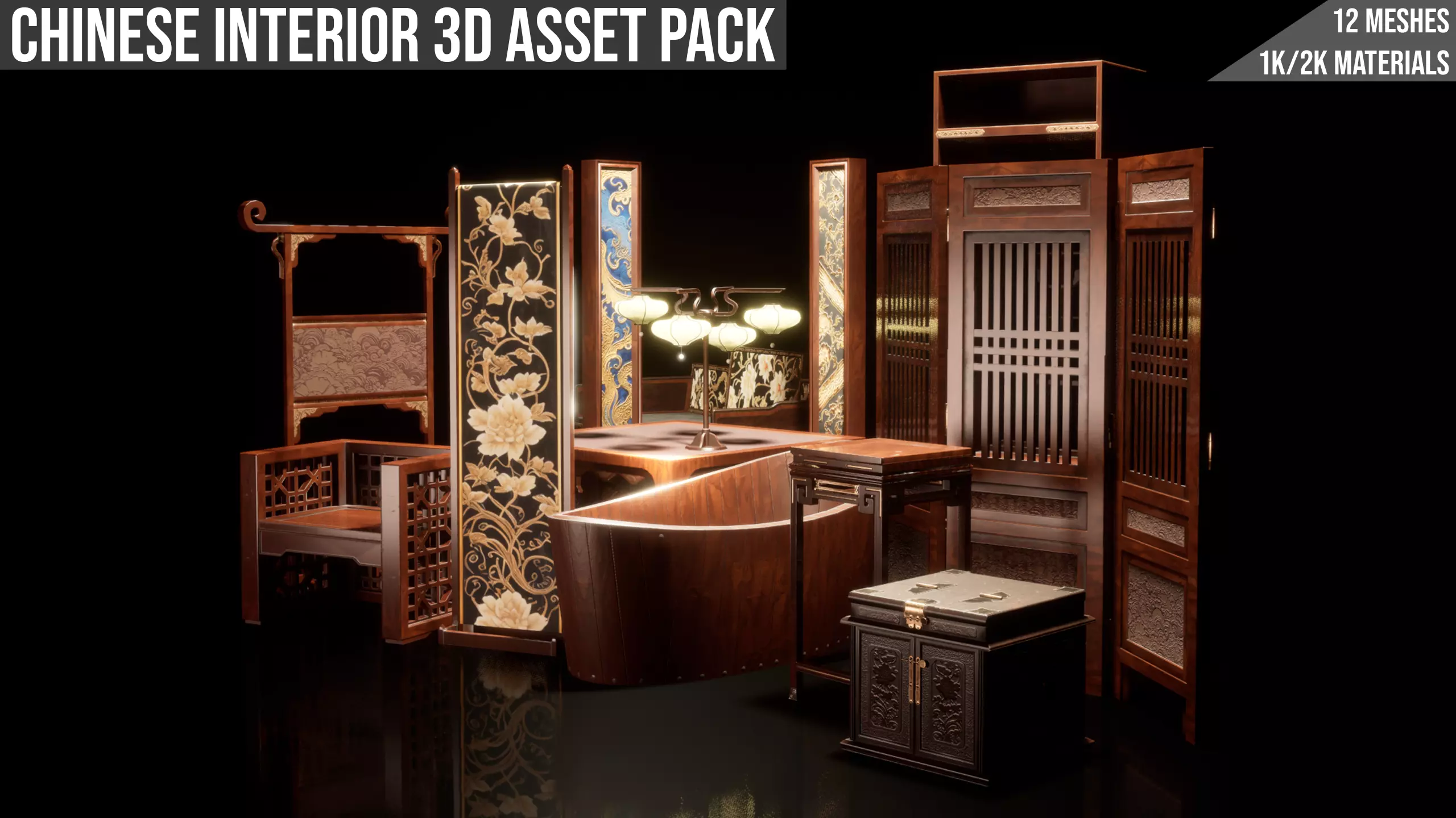 Chinese Interior Pack Vol 1 Low-poly 3D model_0