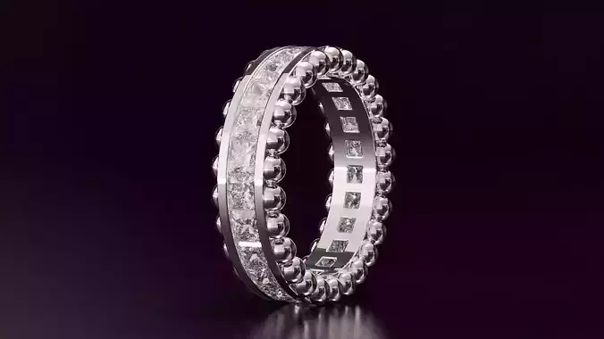 Channel Set Princess cut eternity ring with bead 3013CT EU52