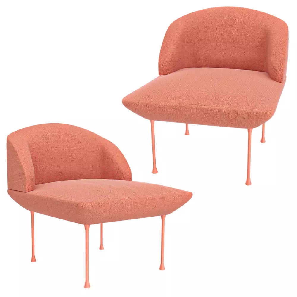 Sofa Oslo 1 Seater with Modern Fabric and Metal Armchair Low-poly 3D model