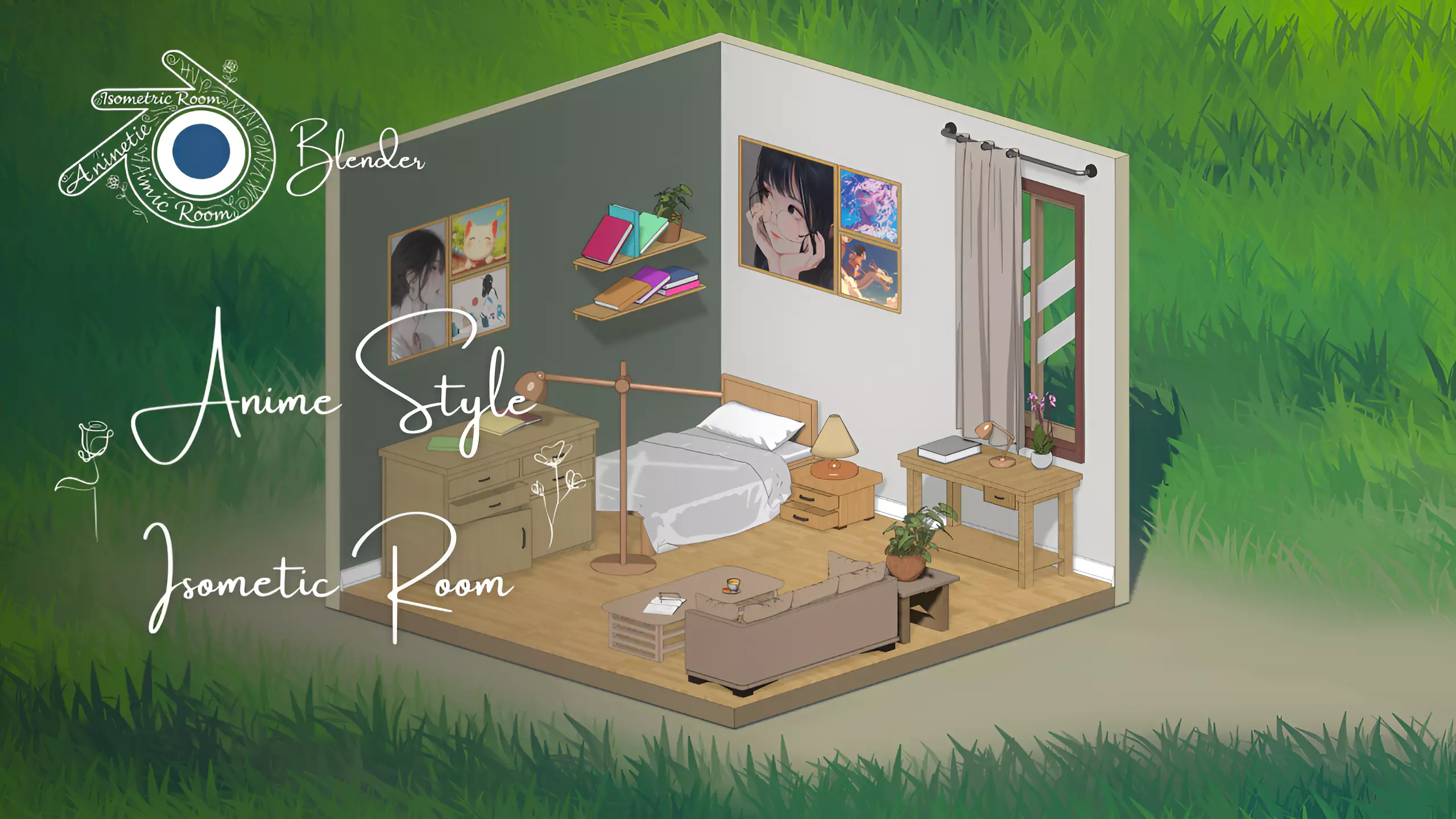 Anime Style Isometric Room 3D model