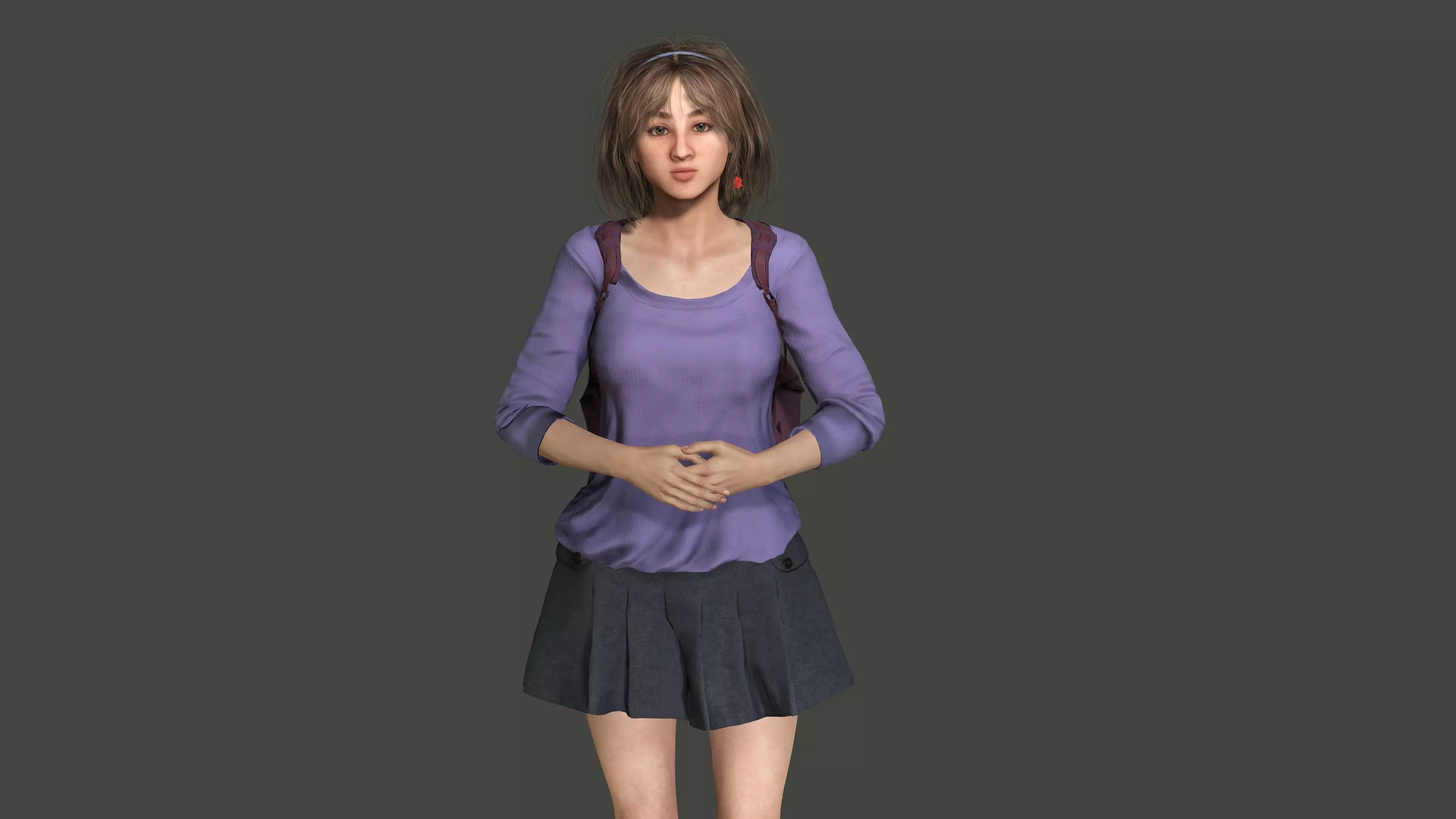 AAA REALISTIC FEMALE 3D CHARACTER BLONDE TEENAGE STUDENT Low-poly 3D model_3
