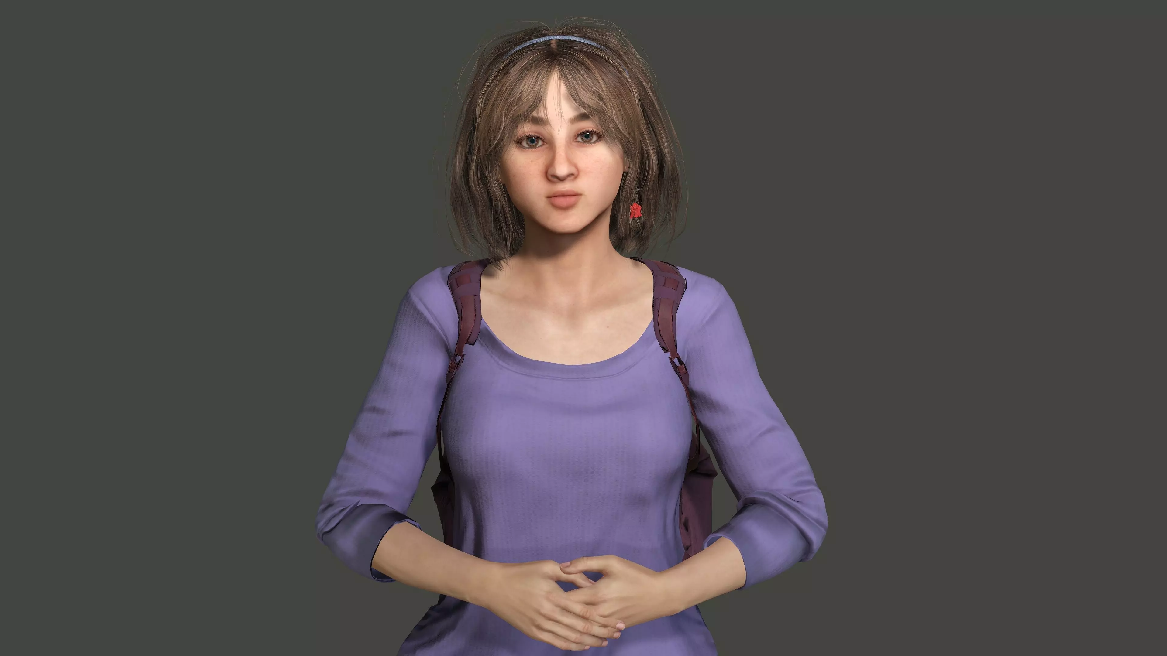 AAA REALISTIC FEMALE 3D CHARACTER BLONDE TEENAGE STUDENT Low-poly 3D model_5