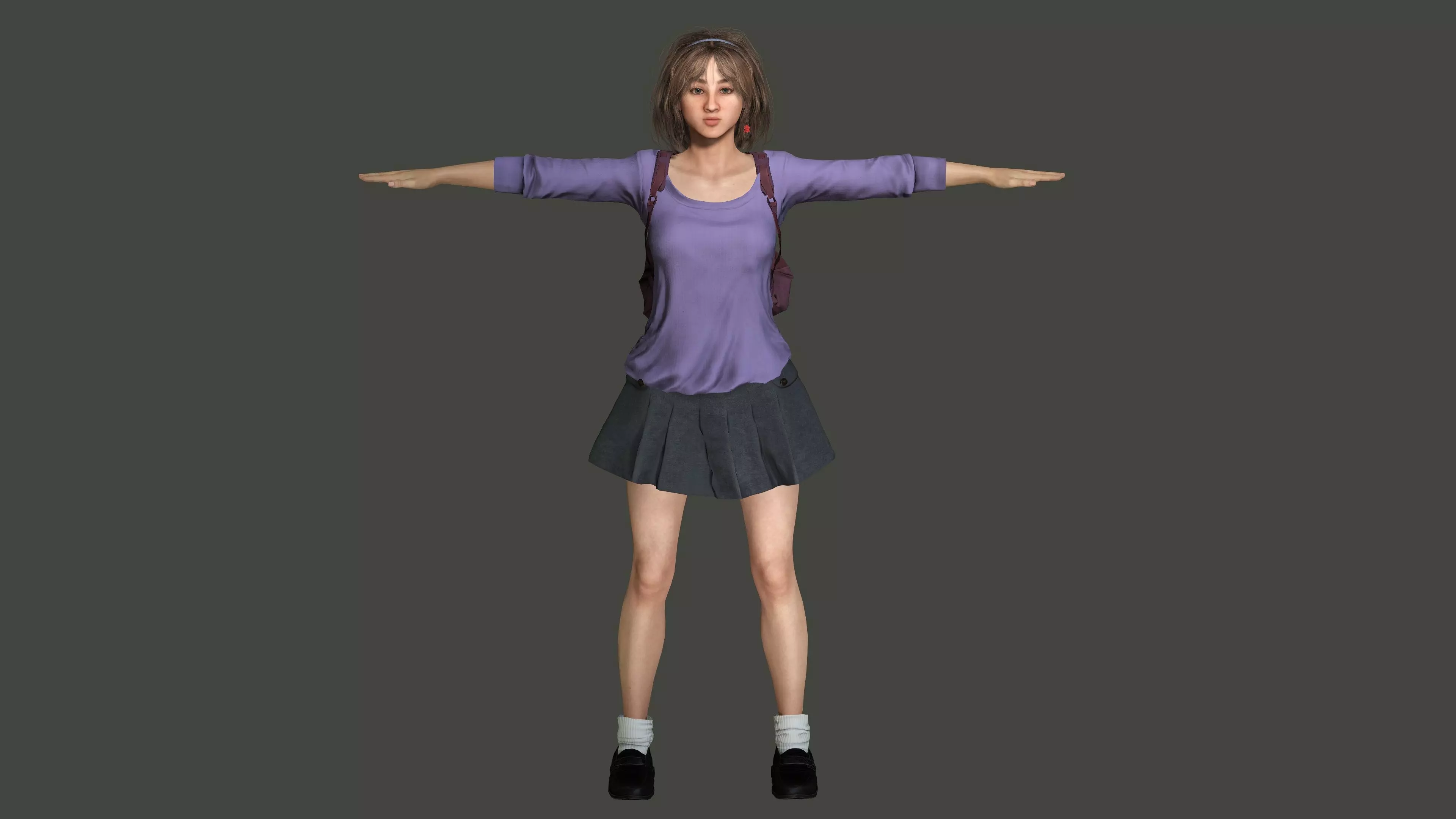 AAA REALISTIC FEMALE 3D CHARACTER BLONDE TEENAGE STUDENT Low-poly 3D model_13