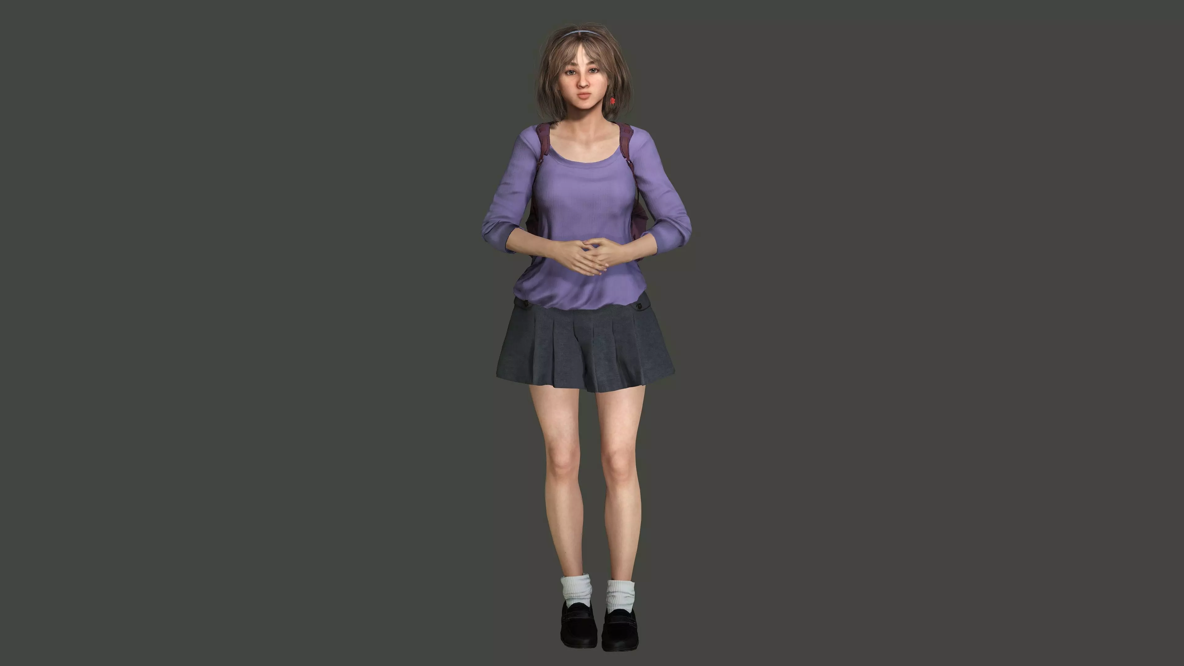AAA REALISTIC FEMALE 3D CHARACTER BLONDE TEENAGE STUDENT Low-poly 3D model_1