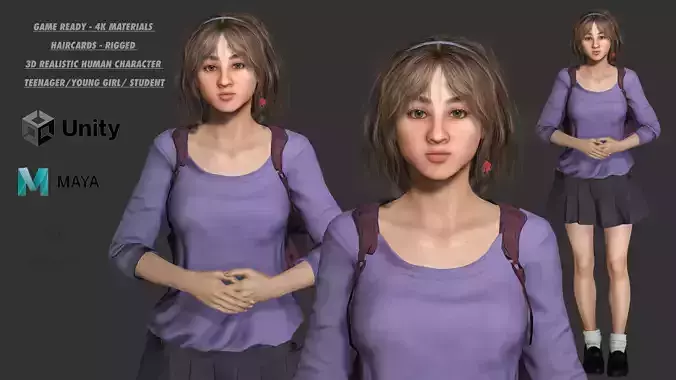 AAA REALISTIC FEMALE 3D CHARACTER BLONDE TEENAGE STUDENT Low-poly 3D model AAA REALISTIC FEMALE 3D CHARACTER BLONDE TEENAGE STUDENT Low-poly 3D model