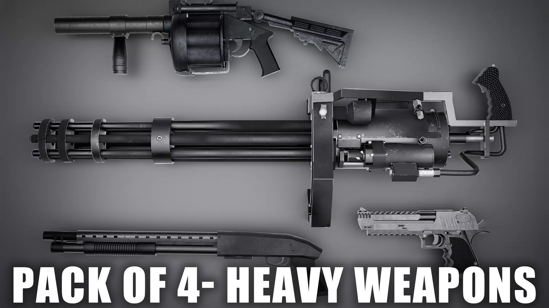 Pack of 4 Heavy Weapons - Rigged Game Ready-with PBR Textures Low-poly 3D model