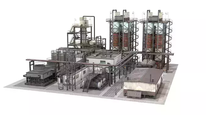 3D Industrial Plant Facility - 51 Objects Clean Quad Modeling