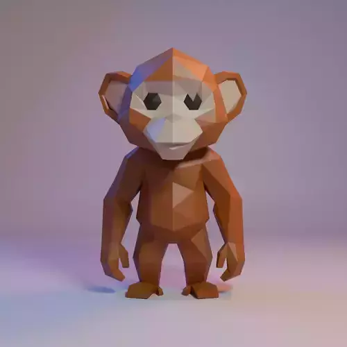 Low Poly Stylized Standing Monkey Low-poly 3D model