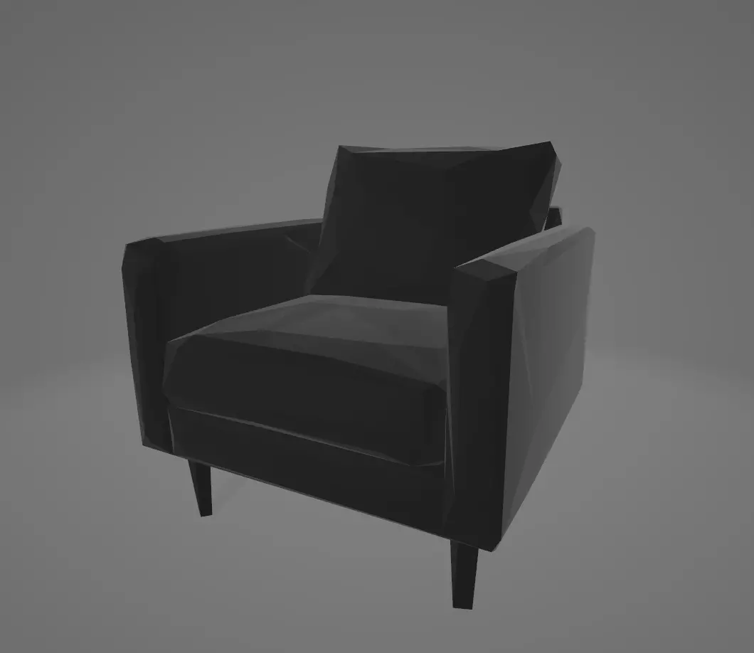 Black Armchair Low-poly 3D model_0