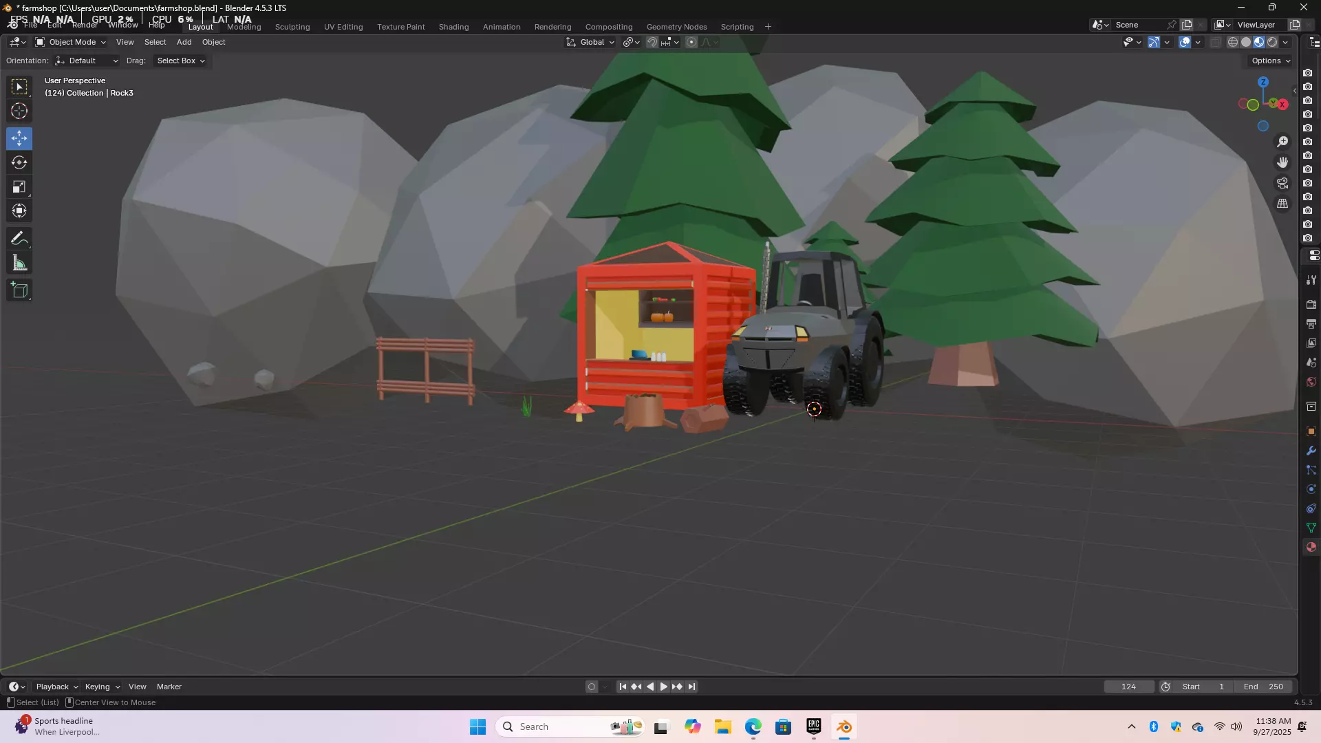 Stylized low Poly Farm Inspired Shop and Tractor  Low-poly 3D model_1