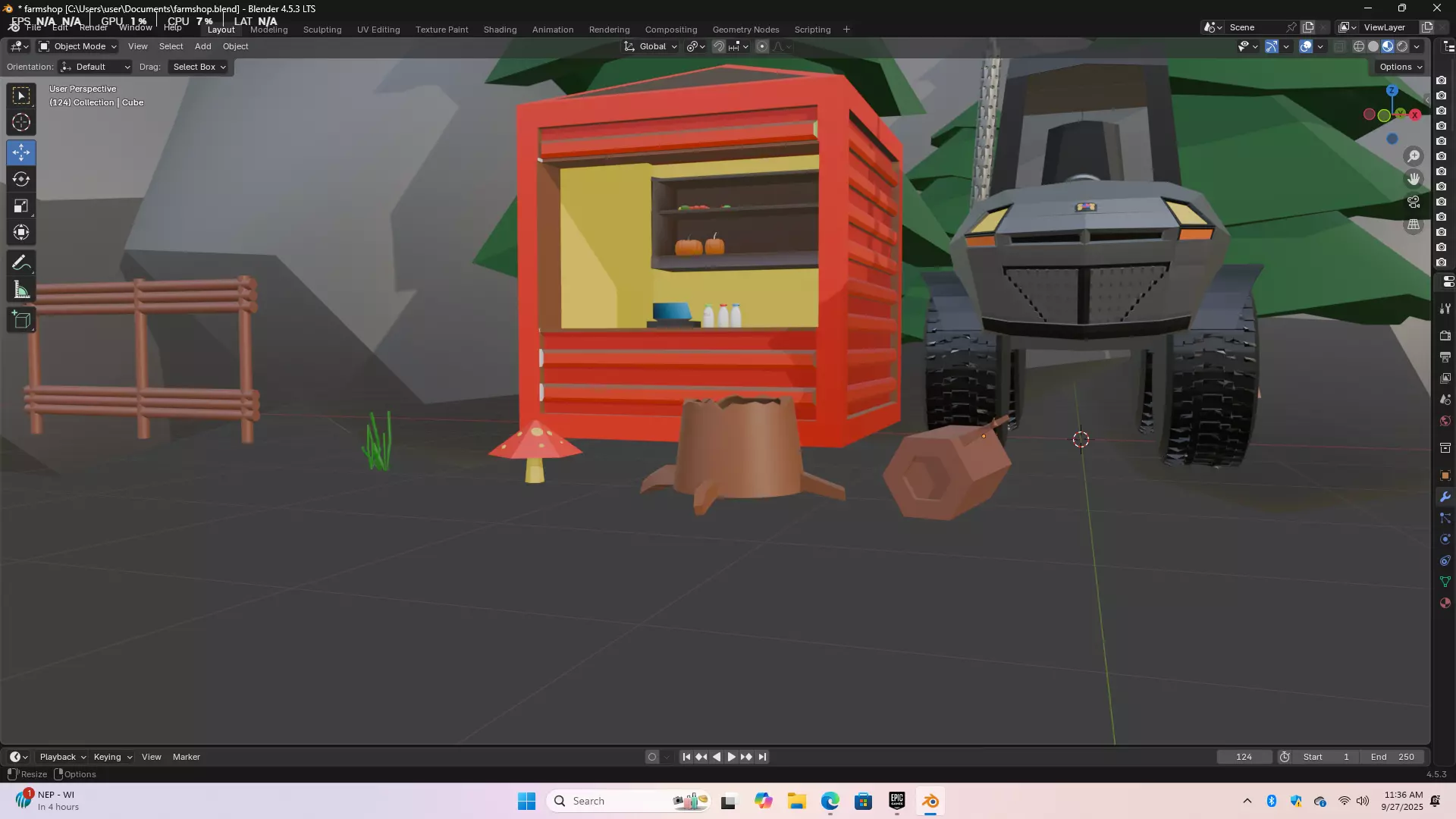 Stylized low Poly Farm Inspired Shop and Tractor  Low-poly 3D model_5