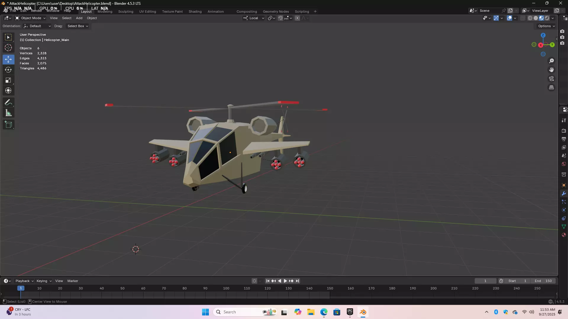 Stylized Low poly Army Helicopter Low-poly 3D model