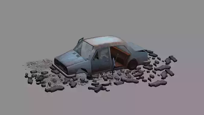 Burnt Destroyed Rust Car Game Ready 09 Low Poly 3D Model