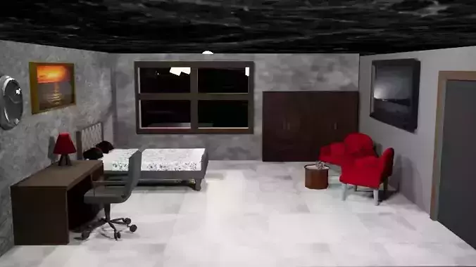 3D Bedroom Scene  Furniture and Interior Set