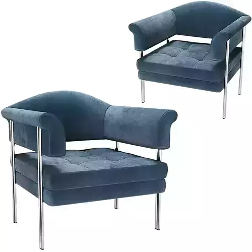 Modern Blue Velvet Armchair 3D Model