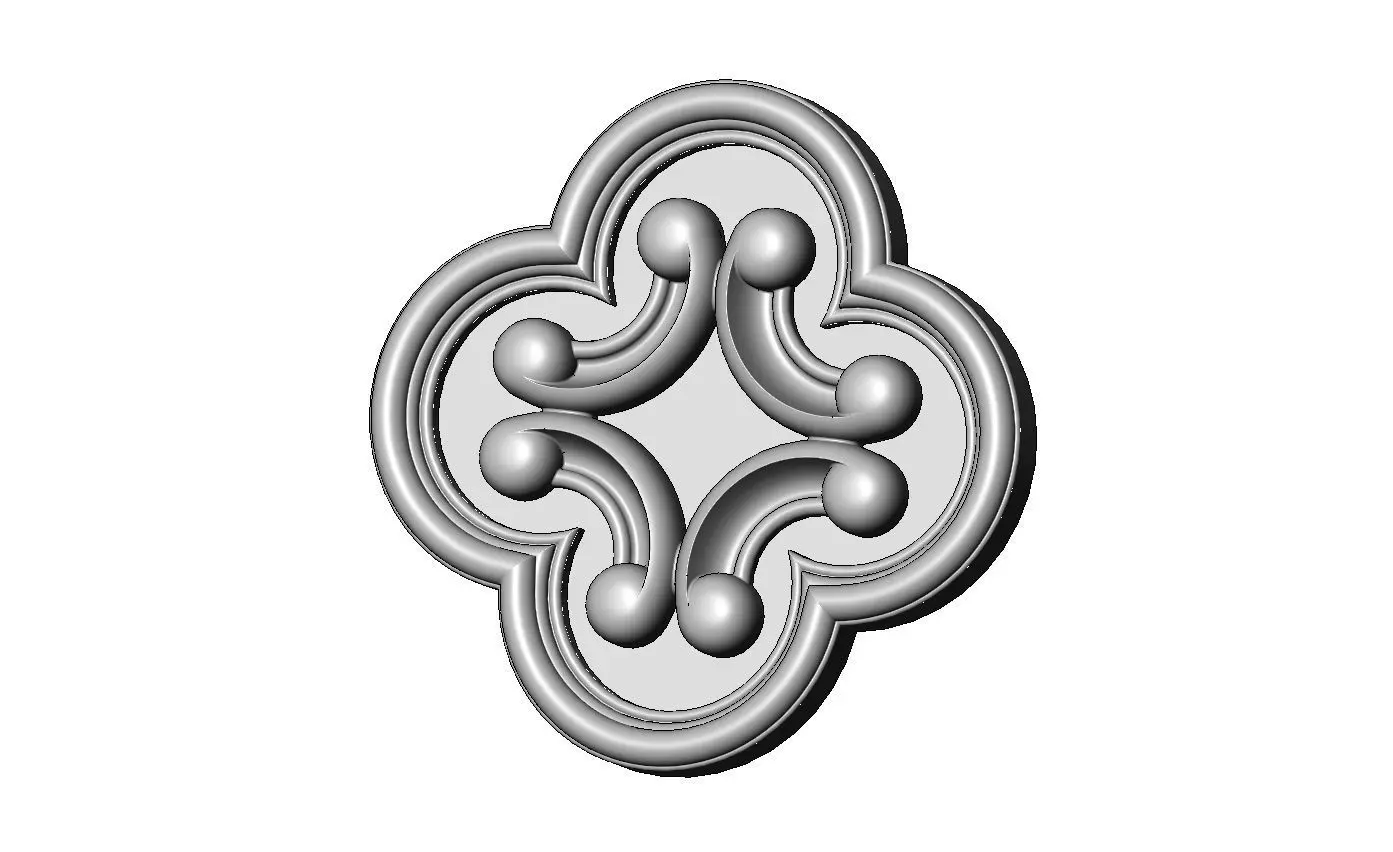 Gothic clover frame scroll arc rosette relief ornament 3D print model_0