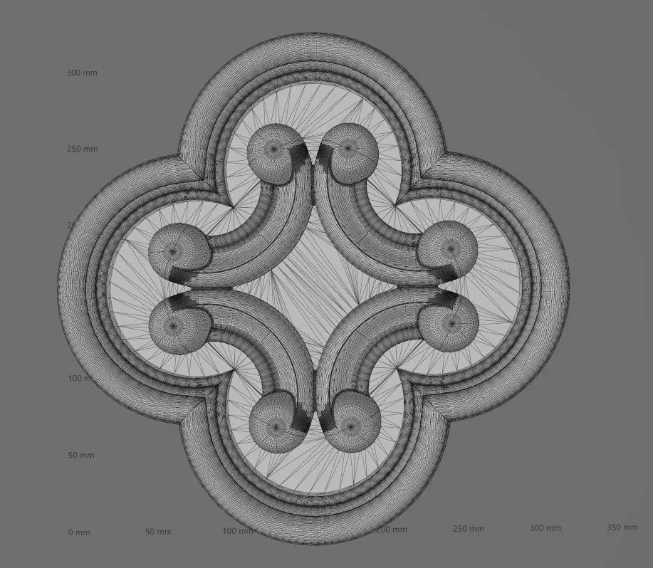 Gothic clover frame scroll arc rosette relief ornament 3D print model_16