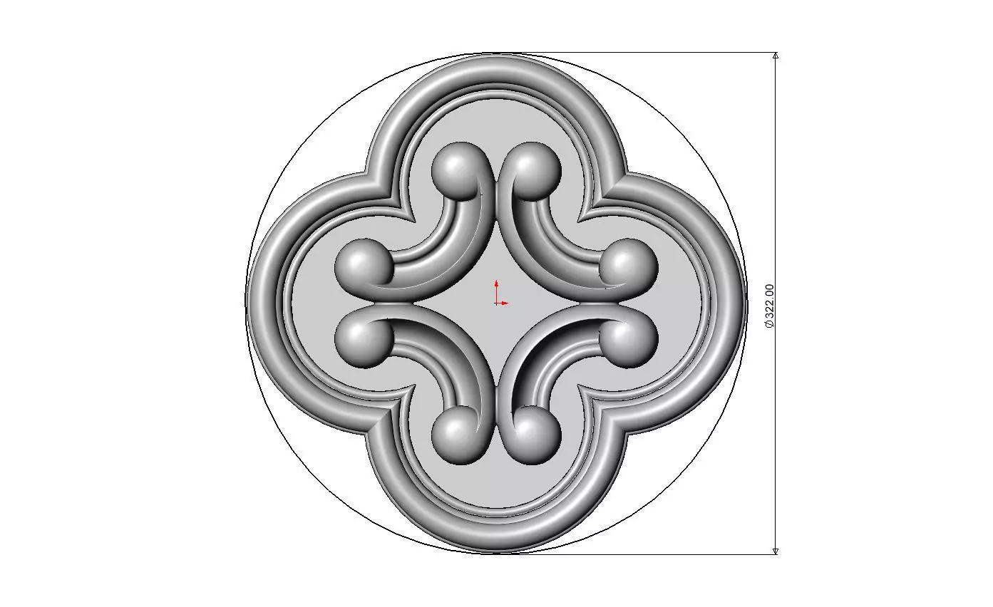 Gothic clover frame scroll arc rosette relief ornament 3D print model_5