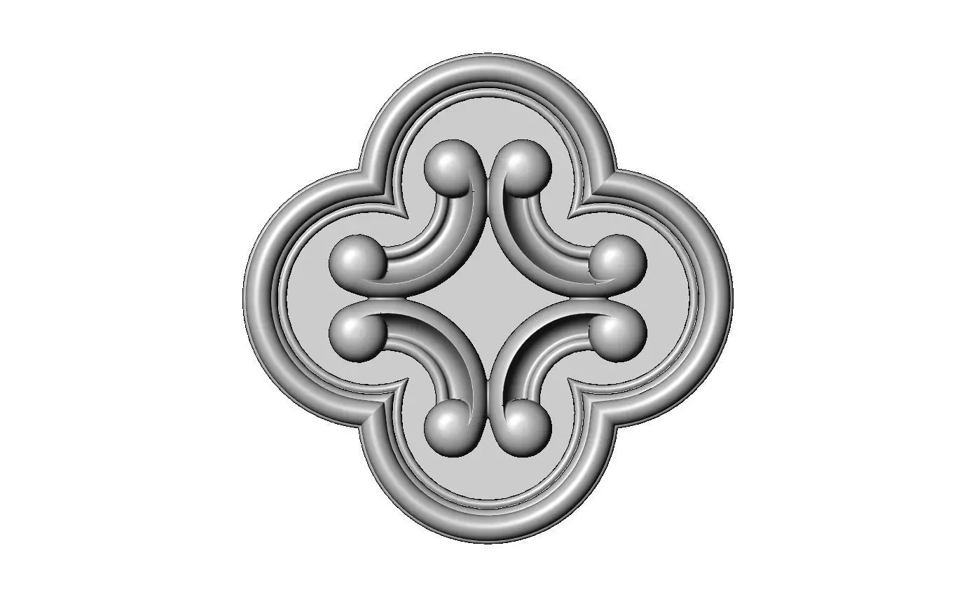 Gothic clover frame scroll arc rosette relief ornament 3D print model_1