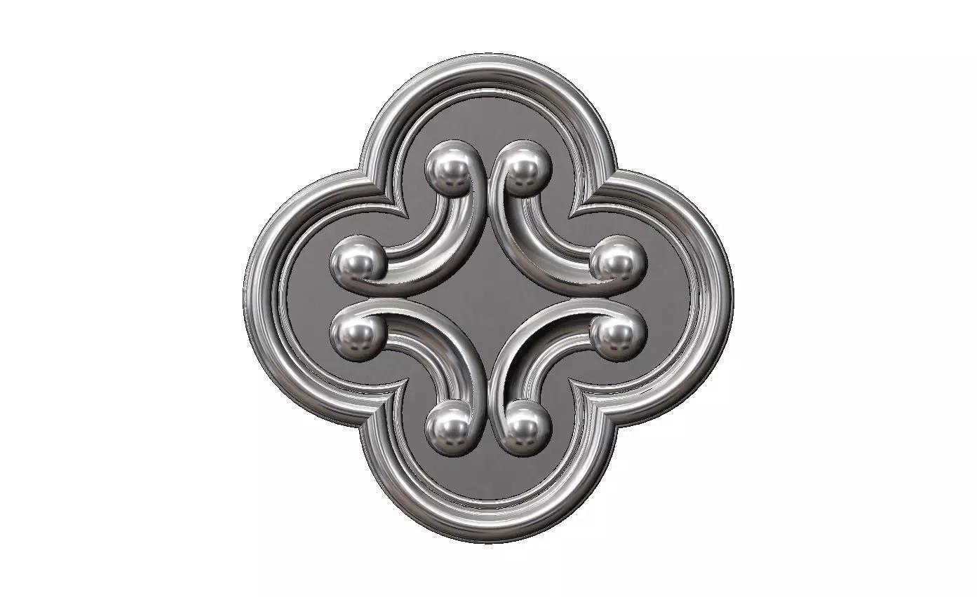 Gothic clover frame scroll arc rosette relief ornament 3D print model_14