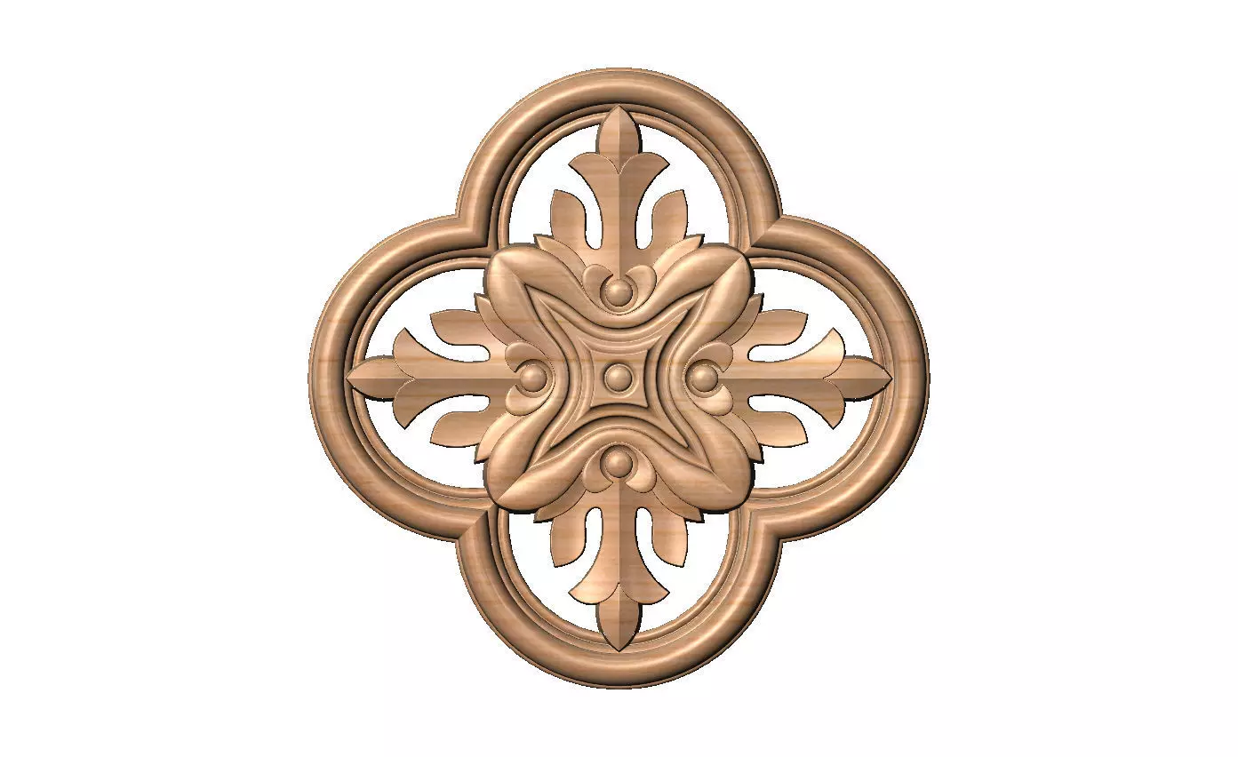 Gothic clover frame floral carving rosette relief ornament 3D print model_12