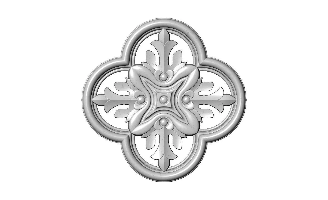Gothic clover frame floral carving rosette relief ornament 3D print model_9