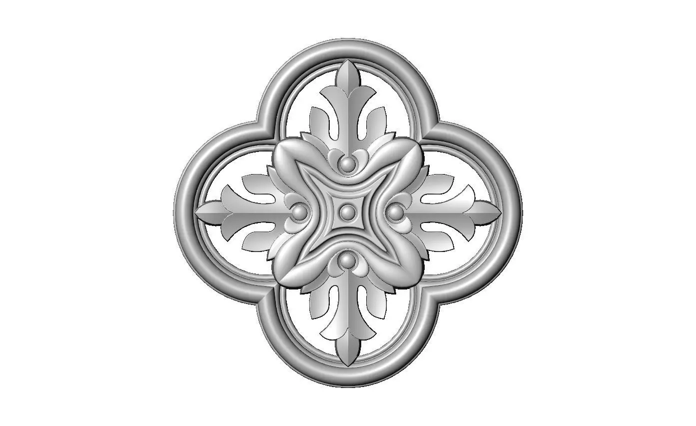 Gothic clover frame floral carving rosette relief ornament 3D print model_2