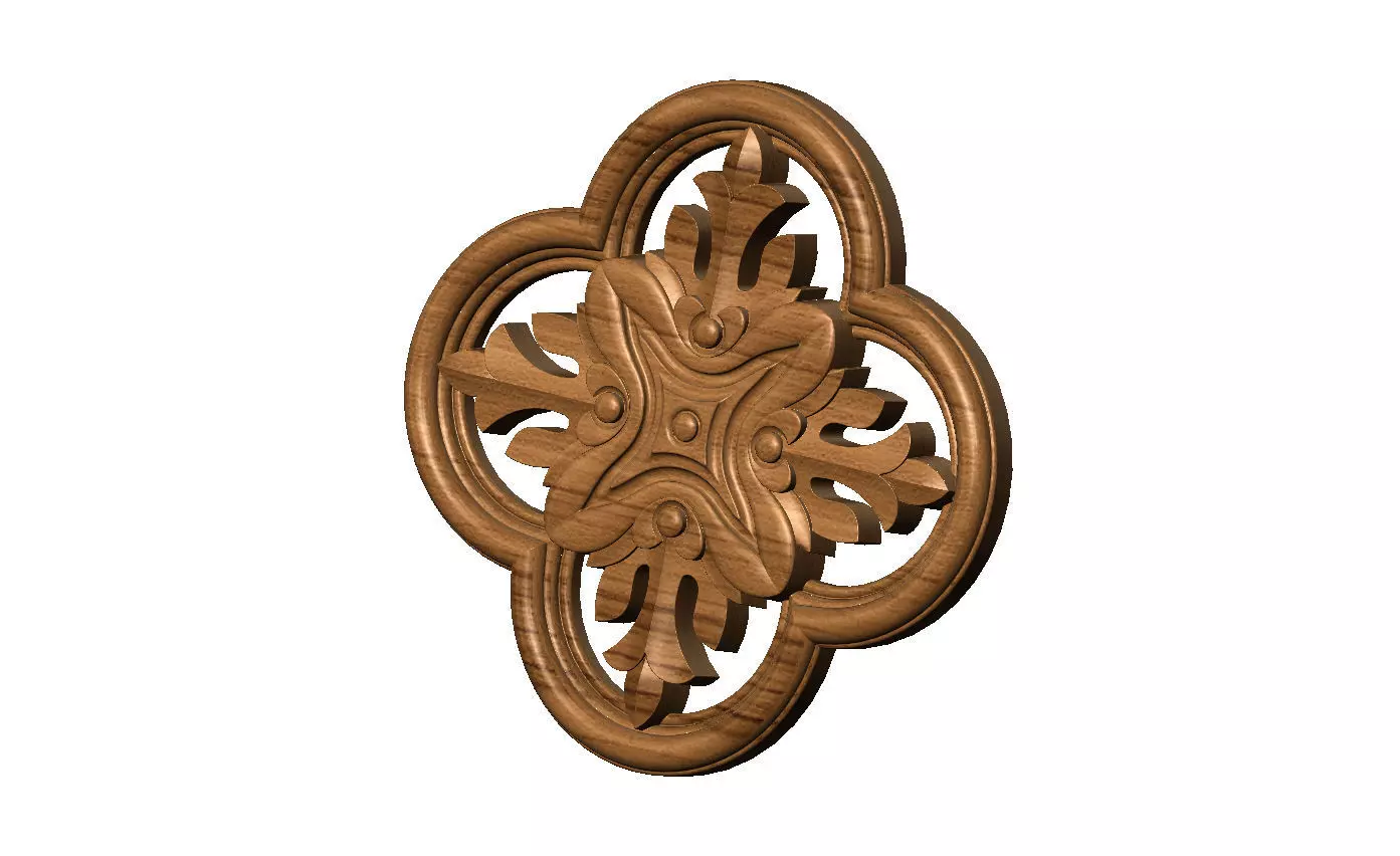 Gothic clover frame floral carving rosette relief ornament 3D print model_10
