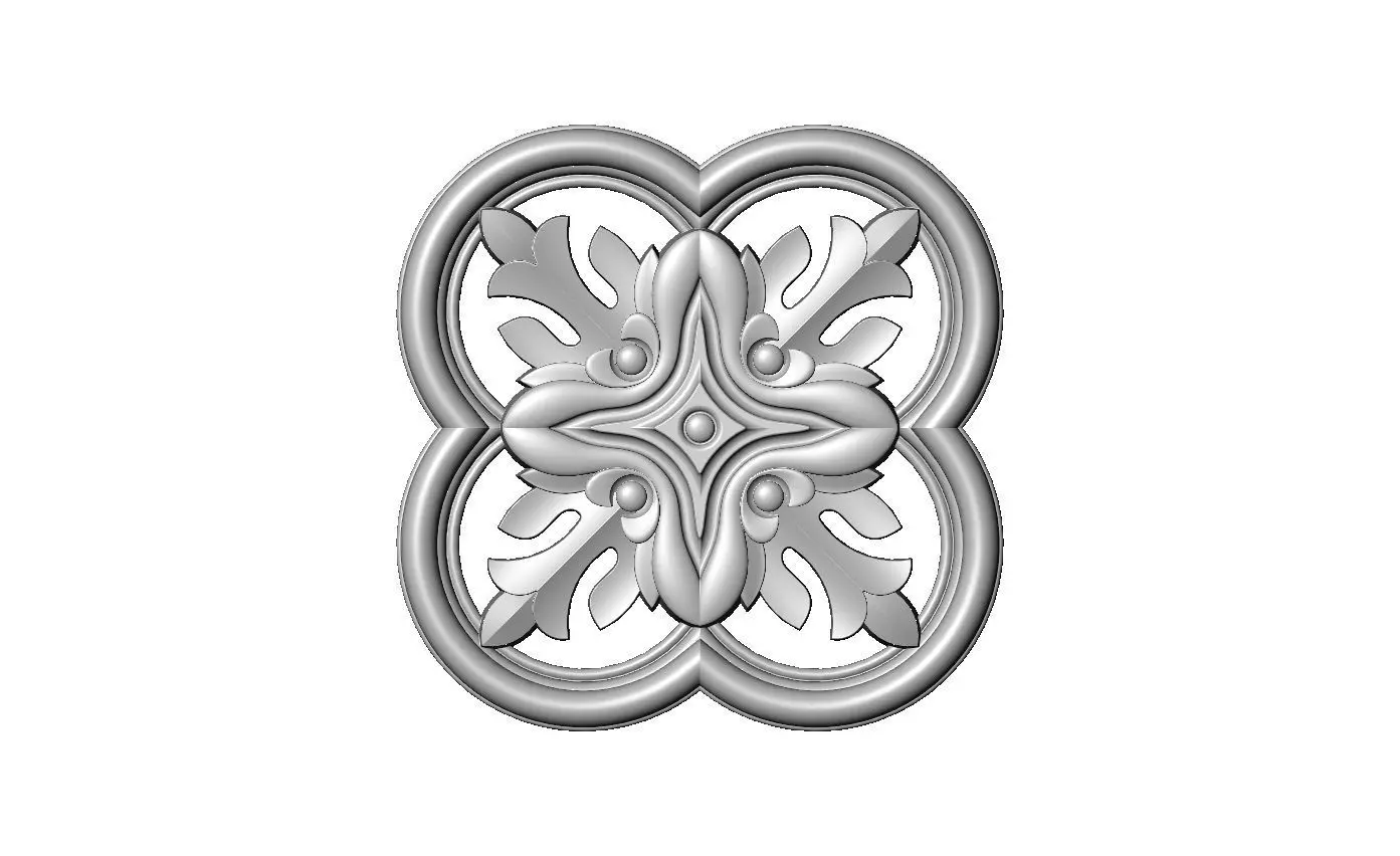 Gothic clover frame floral carving rosette relief ornament 3D print model_3
