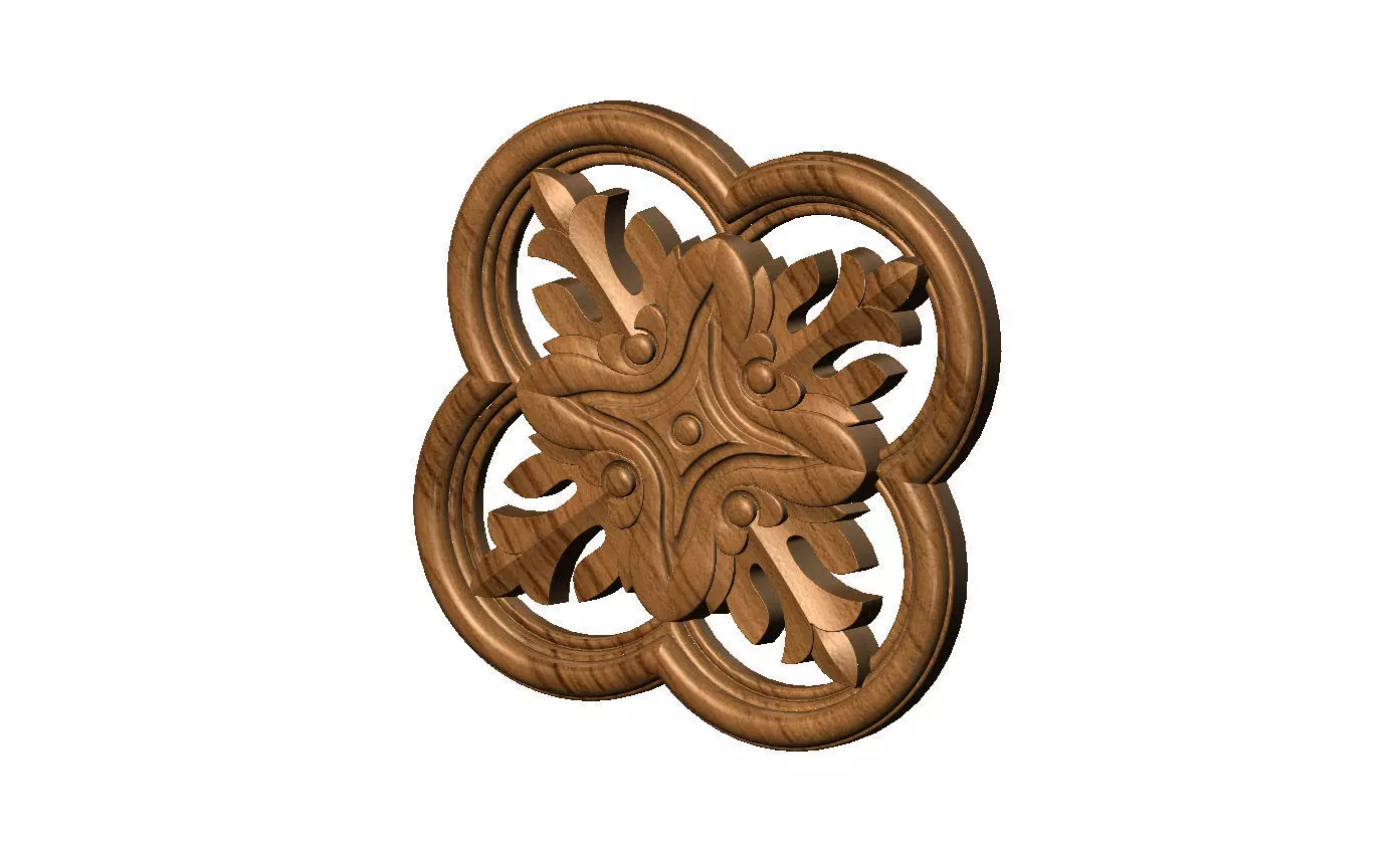 Gothic clover frame floral carving rosette relief ornament 3D print model_11