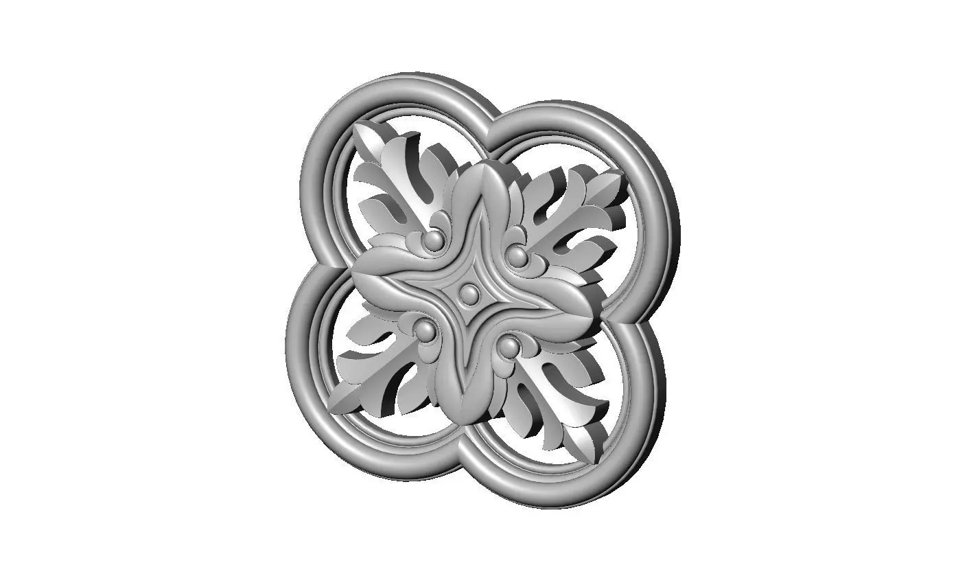 Gothic clover frame floral carving rosette relief ornament 3D print model_1