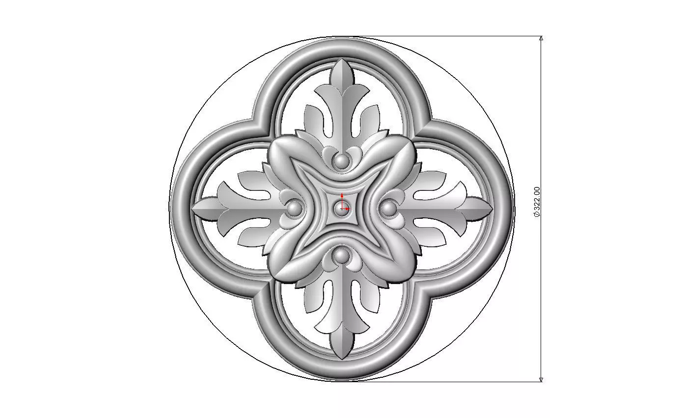 Gothic clover frame floral carving rosette relief ornament 3D print model_7