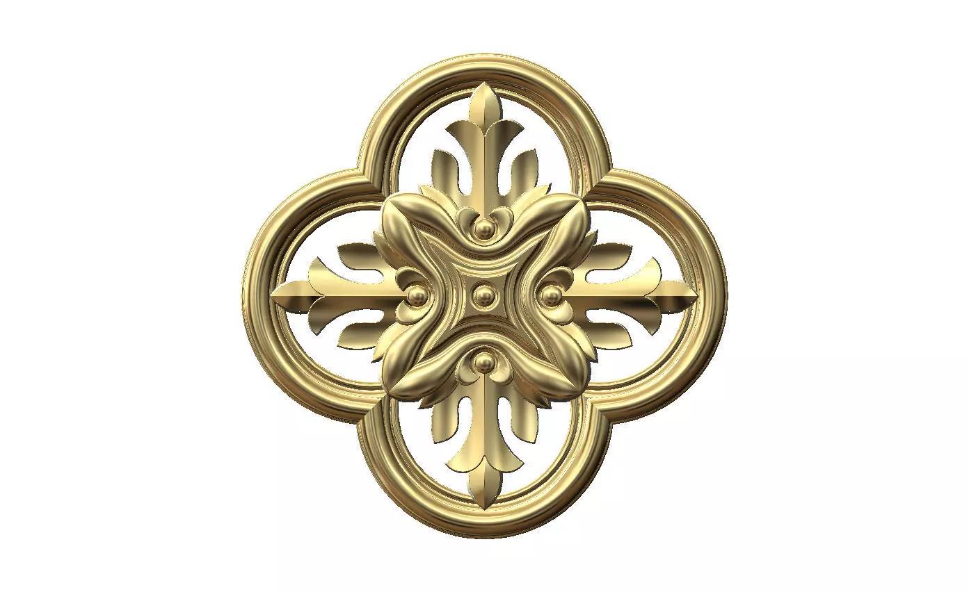 Gothic clover frame floral carving rosette relief ornament 3D print model_14