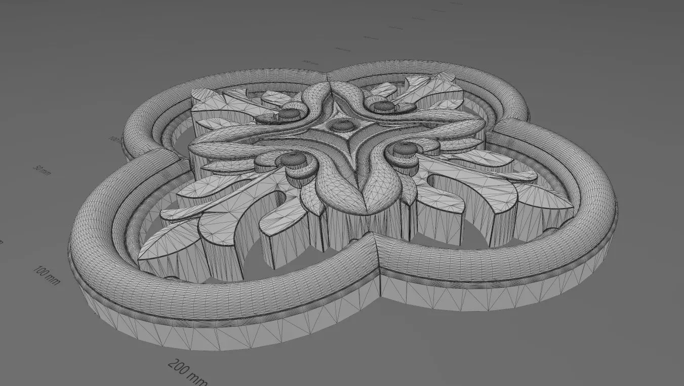 Gothic clover frame floral carving rosette relief ornament 3D print model_17