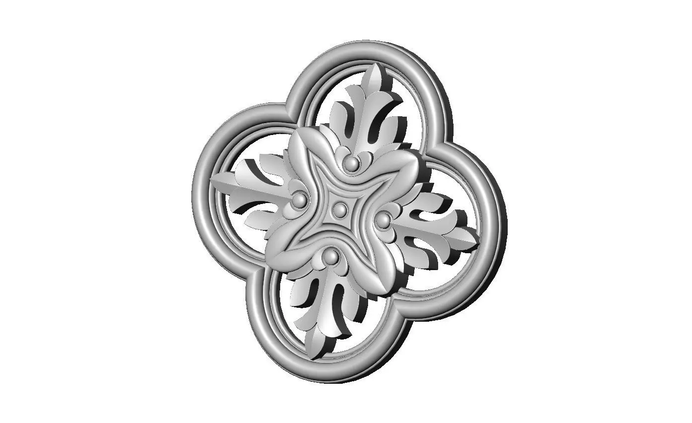 Gothic clover frame floral carving rosette relief ornament 3D print model_0