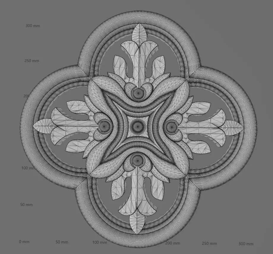 Gothic clover frame floral carving rosette relief ornament 3D print model_16