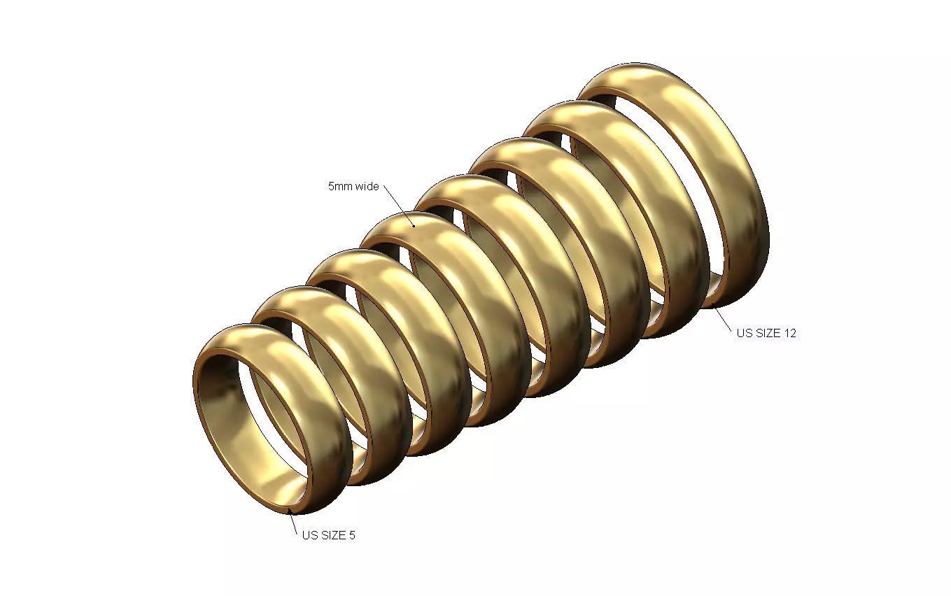 5mm wide comfort fit rounded wedding band US sizes 5to12 3D print model