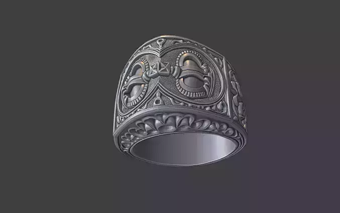 ornamental scrollwork crown ring silver ring