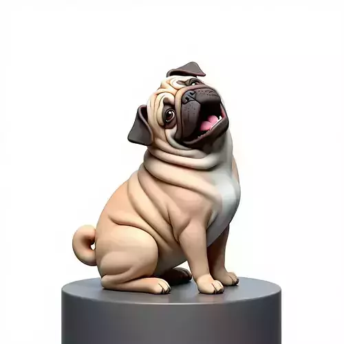 2353Color Laughing Pug  3D Printed Statue  pug 3D print model