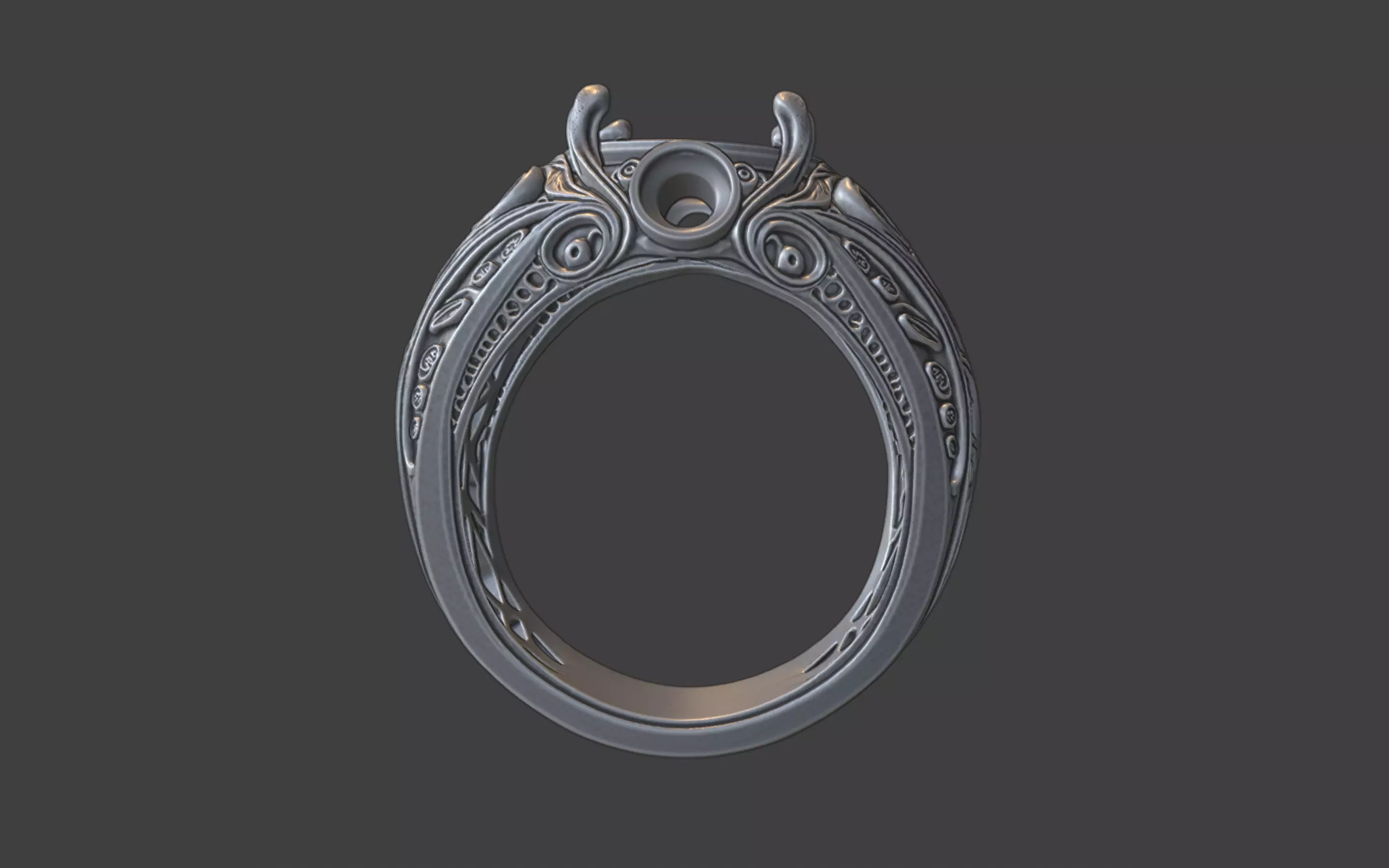 3 gemstone round gem filigree ornate ring 3D print model_13