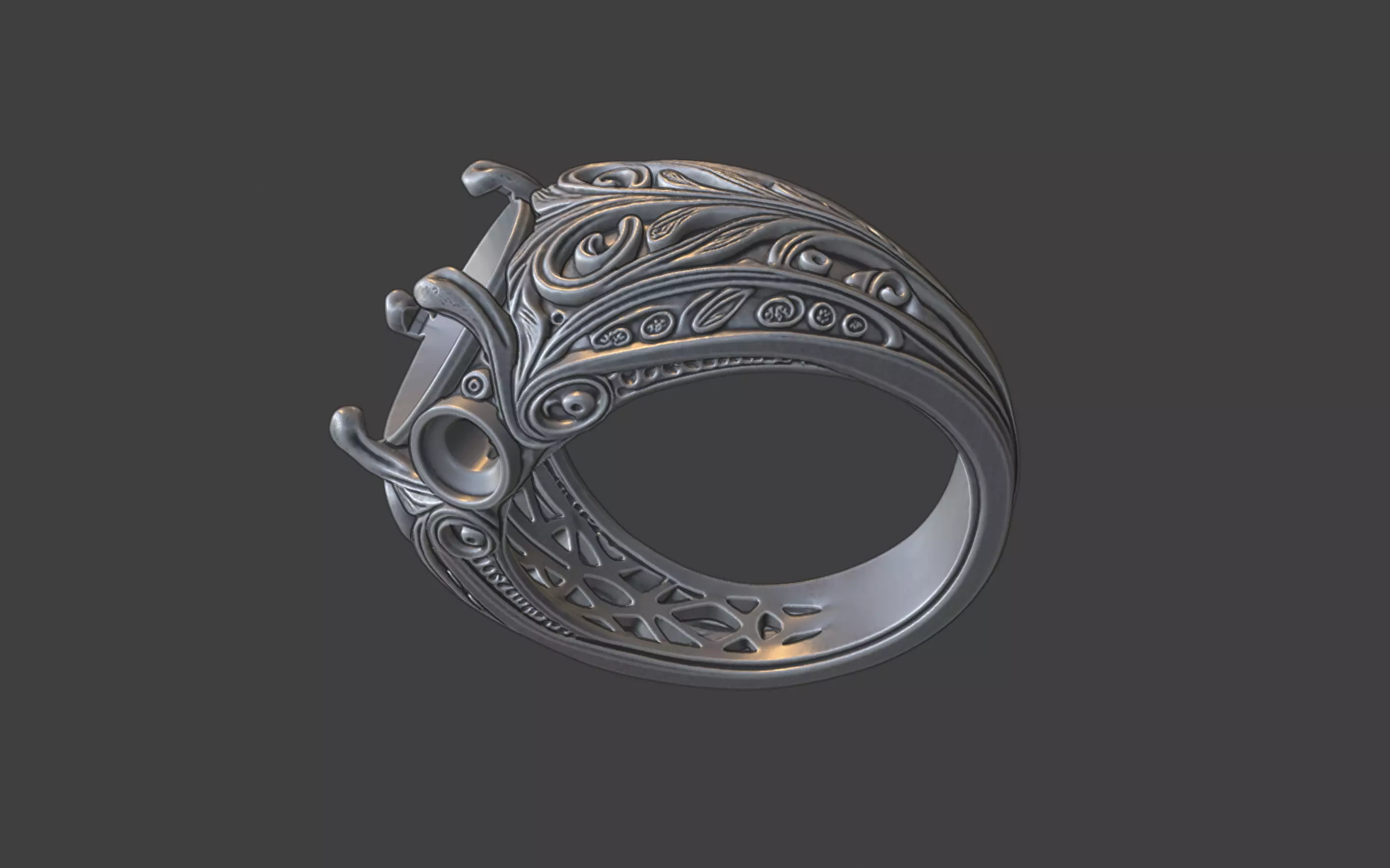 3 gemstone round gem filigree ornate ring 3D print model_21