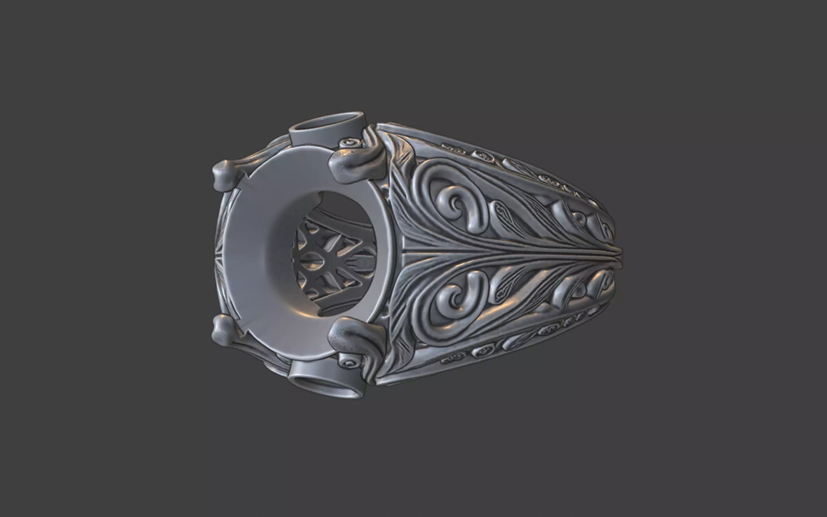 3 gemstone round gem filigree ornate ring 3D print model_2