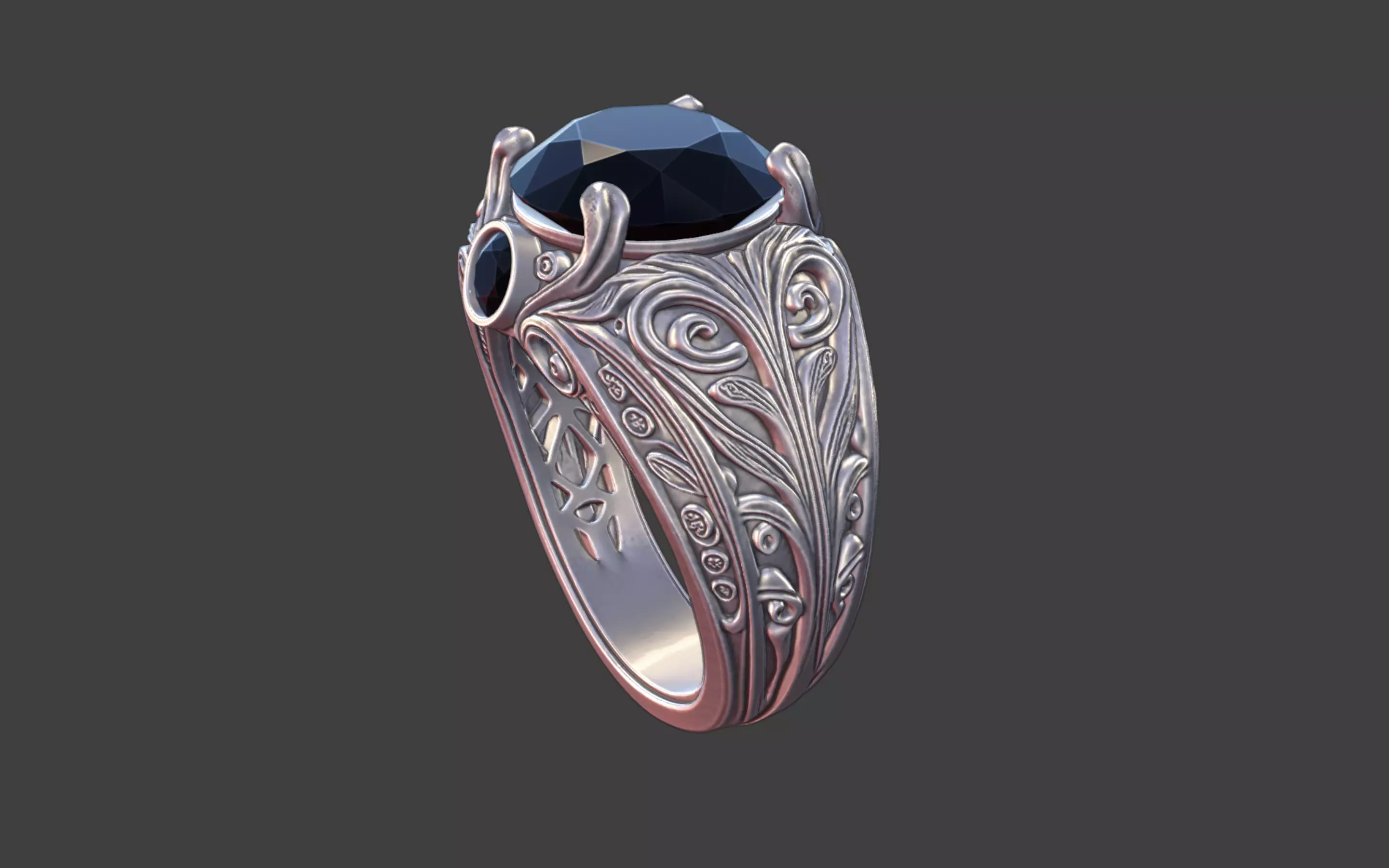 3 gemstone round gem filigree ornate ring 3D print model