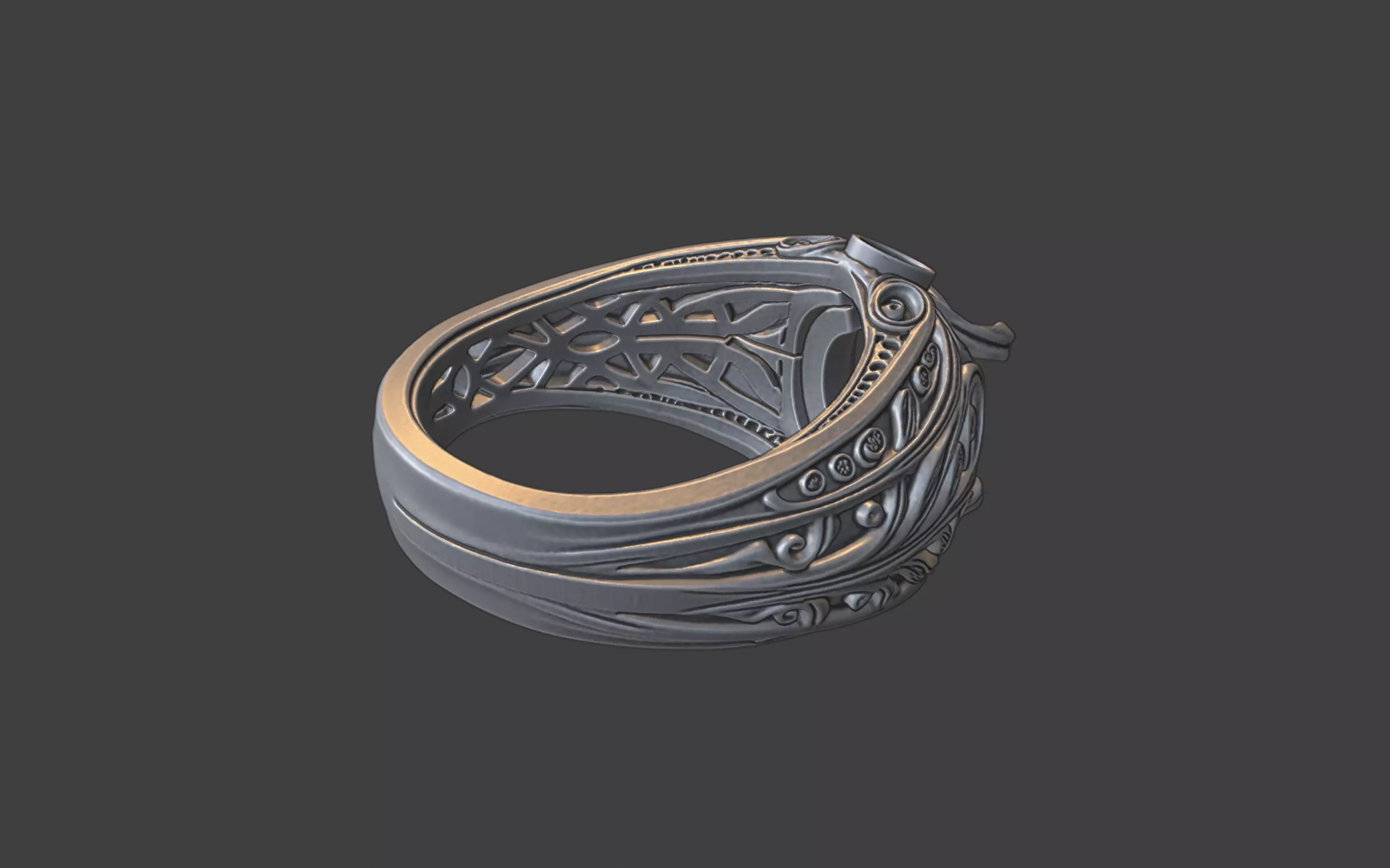 3 gemstone round gem filigree ornate ring 3D print model_7