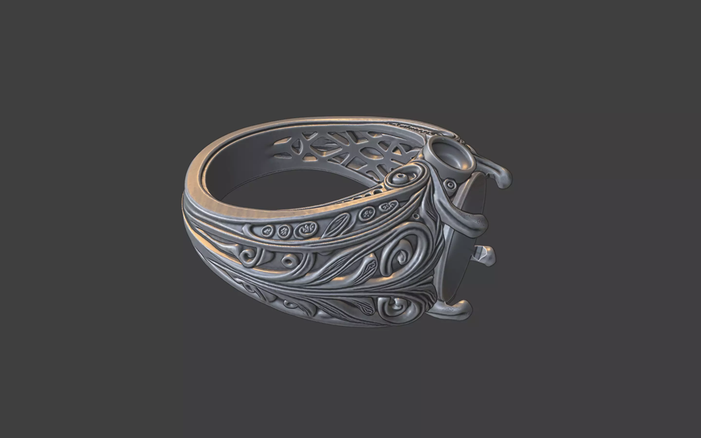 3 gemstone round gem filigree ornate ring 3D print model_19