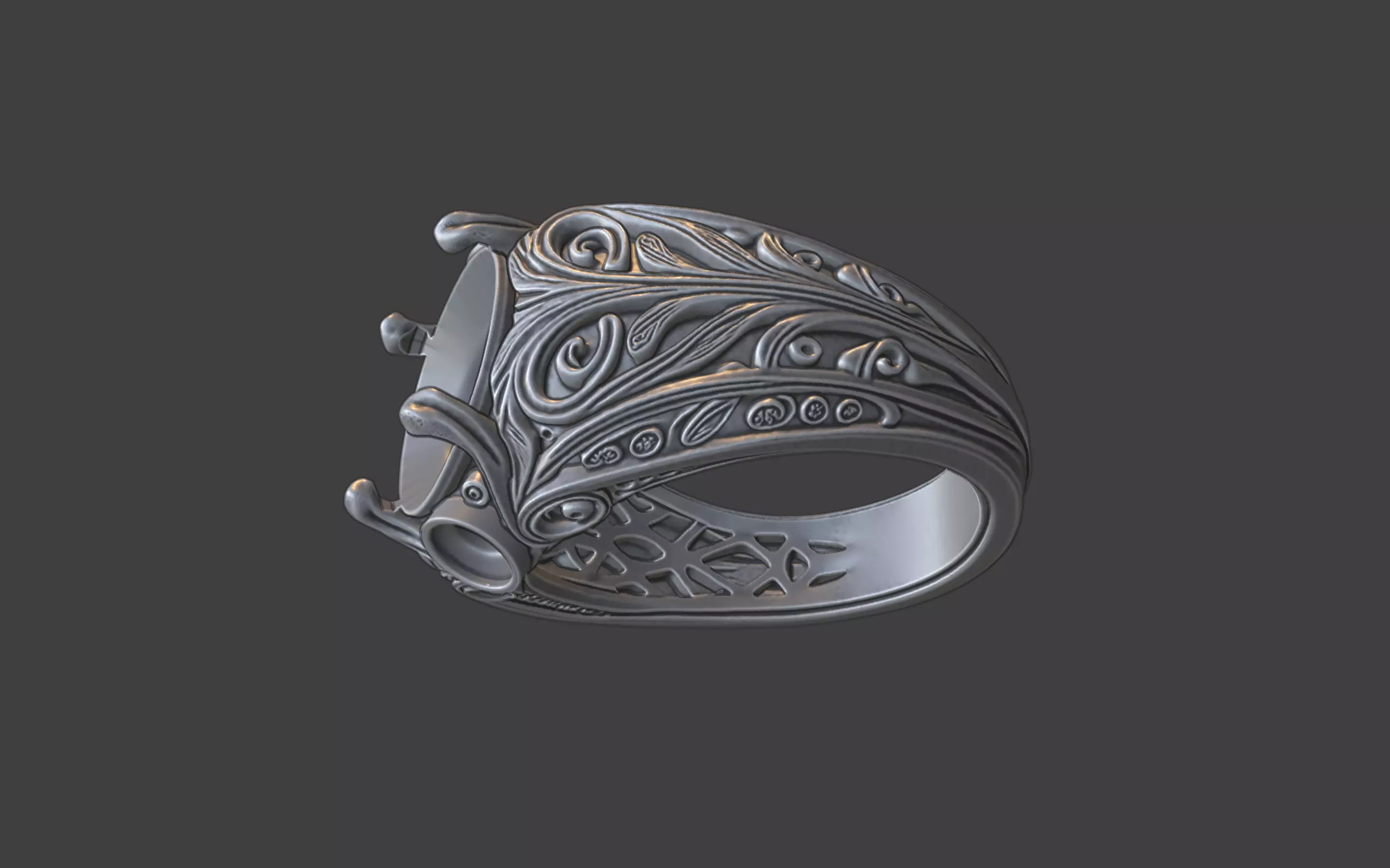 3 gemstone round gem filigree ornate ring 3D print model_10