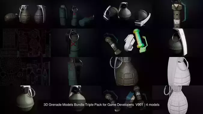 3D Grenade Models Bundle Triple Pack for Game Developers  V001 3D Model Collection