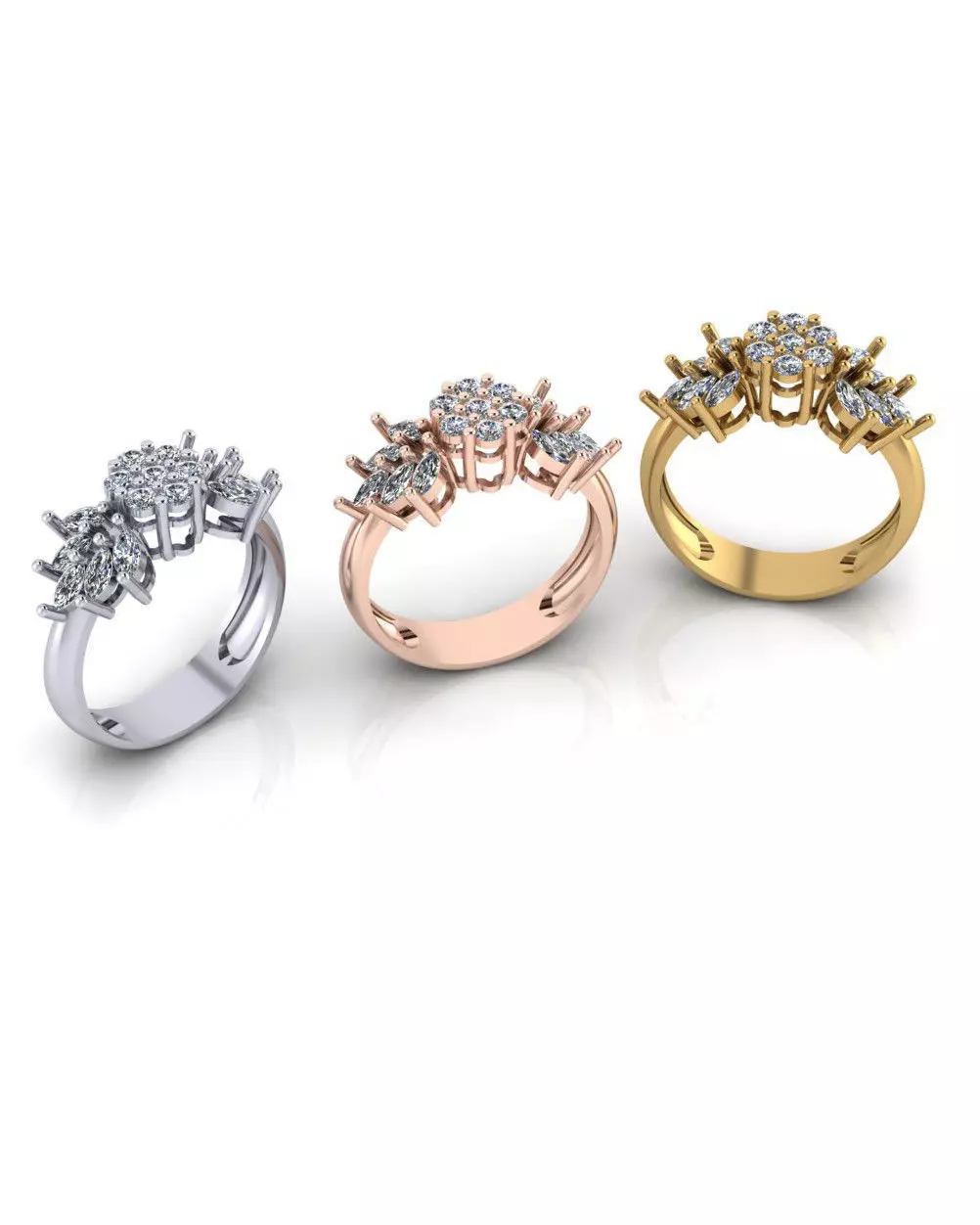 engagement flower setting illusion and marquise jewelry ring 3D print model