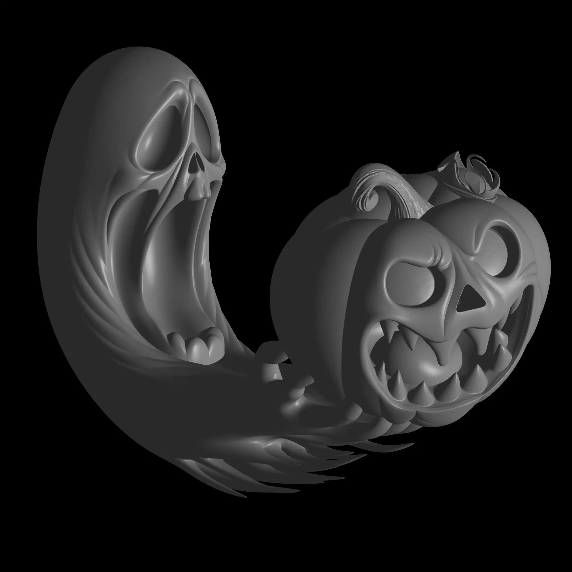 Spooky Halloween Ghost and Pumpkin 3D STL File 3D print model